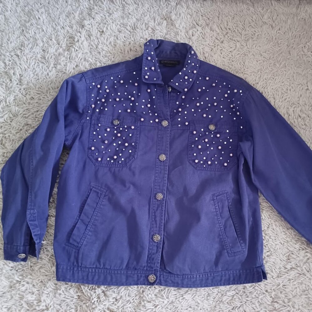 Mureli Women’s Medium Purple Embellished Jacket – Pearl & Rhinestone Denim Y2K